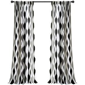 Lush Decor Mid Century Geo Light Filtering Window Curtain Panel Pair, 52" W x 84" L, Black & Gray in Saudi Arabia
