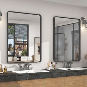 24x30 Gold Bathroom Mirror, Rounded Rectangle Gold Frame Mirror, Brushed Gold Brass Bathroom Vanity Mirror Wall-Mounted, Anti-Rust, Hangs Horizontally or Vertically in Saudi Arabia