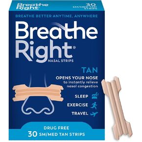 Breathe Right Original Nasal Strips | Tan Nasal Strips | Sm/Med | Help Stop Snoring | Drug-Free Snoring Solution & Instant Nasal Congestion Relief Caused By Colds & Allergies 30ct (packaging may vary) in Saudi Arabia