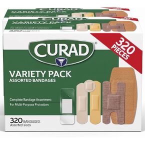 Curad Bulk Variety Pack Assorted Bandages, Flex-Fabric, Waterproof, Plastic, Knuckle, Heavy Duty Bandages (320Count) in Kuwait