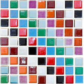 50 Pieces White Mosaic Tiles for Crafts 1" Ceramic Tiles Assorted Colors Square Ceramic Mosaic Project Supplies for Photo Frame Mosaic Stepping Stones Bath Old Pool Furniture Decor in Kuwait