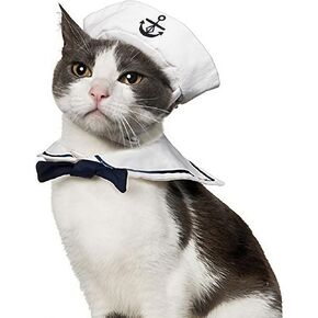NAMSAN Pet Sailor Costume for Cats Small Dogs Rabbits, Halloween Cat Sailor Hat with Tie Collar, Small Dog Navy Hat Cape, Halloween Cat Sailor Outfit for Holiday Party Cosplay Statue Decoration in Saudi Arabia
