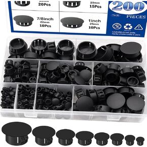 Tnisesm 200Pcs 8 Sizes Nylon Plastic Hole Plugs 1/4" 5/16" 3/8" 1/2" 5/8" 3/4" 7/8" 1" Round Drill Hole, Flush Type Panel Knockout Locking Plugs, Black Screw Covers for Furniture Cabinet Insert End in Saudi Arabia