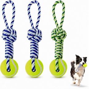 3 Pack Dog Rope Toys, Tug of War Toy with 1 Knot & Tennis Ball in Kuwait