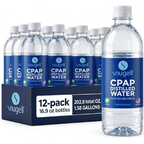 Snugell Distilled Water for CPAP Humidifiers | 24 Bottle Pack 16.9 oz H20 | Travel Friendly | 16.9oz H2O | Made in USA | in Saudi Arabia