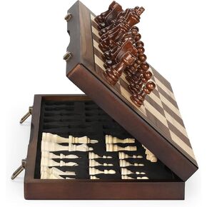 Magnetic Wooden Chess Set for Adults Kids 15'' Chess Board with Handmade Pieces, Folding Portable Travel Unique Chess Sets Game for Tournament Professional Beginner in Kuwait
