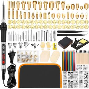 171PCS Wood Burning Kit, 100W Digital Wood Burner Tool, Adjustable Temp Pyrography Pen Set with Tips, Letter Number Stamps, Stencils, Transfer Papers, Carving Tools, Case for Adults & Beginners in Kuwait