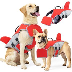 BAMY Shark Dog Life Jacket with Chin Float, Pet Swimming Vest,Orange,S in Kuwait