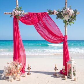 ShinyBeauty Chiffon Wedding Arch Draping Fabric Baby Blue 29" x19FT 2 Panels Tulle Fabric Drapery Wedding Arch Drapes 228" Long Romantic Tulle Curtain Backdrops for Ceremony Party Stage Reception in Kuwait