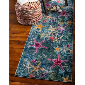 Unique Loom Positano Collection Coastal Modern Bright Colors Starfish Navy Blue Area Rug (8' x 10') in Kuwait
