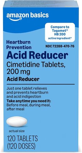 Amazon Basic Care Cimetidine Coated Tablets 200 mg, Acid Reducer, Heartburn Medicine, Indigestion Relief, 120 Count in Kuwait