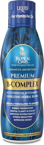 Premium Liquid B Complex Vitamin- Fast Absorbing Liquid B-Complex Supplement w/ all 8 B-vitamins, PLUS energizing herbal blend w/ Ginseng, Ginkgo, and Eleuthero Root - Vegan, NON-GMO - 16oz, 32 Serv in Kuwait