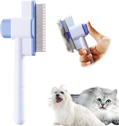 Cat Comb Pet Comb Self Cleaning Upgraded Cat Brush for Long Haired Cats & Dogs, Blue in Kuwait