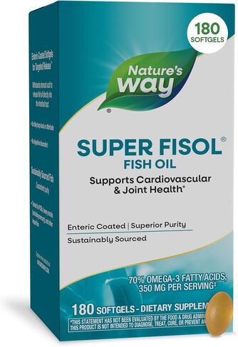 Nature's Way Super Fisol Premium Fish Oil, Sustainably Sourced, Tested for PCBs, Heavy Metals, and Impurities, 70% EPA/DHA, 180 Softgels in Kuwait