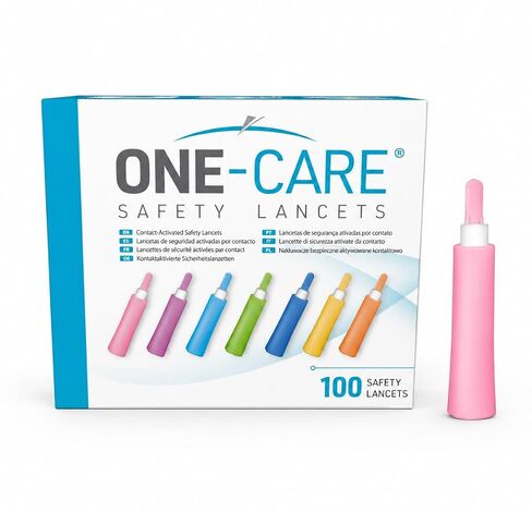 MediVena ONE-Care Safety Lancets, Contact-Activated, 30G x 1.5mm, 100/bx, Sterile, Single-Use, Preloaded, Gentle for Comfortable Testing in Kuwait