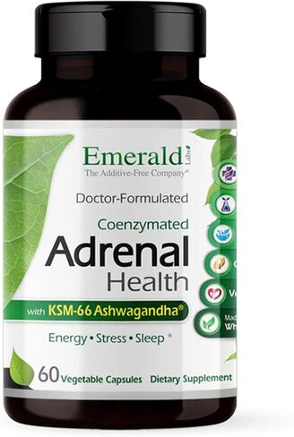 Emerald Labs لصحة الغدة الكظرية - مكمل يومي مع سينسوريل أشواغاندا ومستخلص الروديولا - 60 كبسولة نباتية in Kuwait