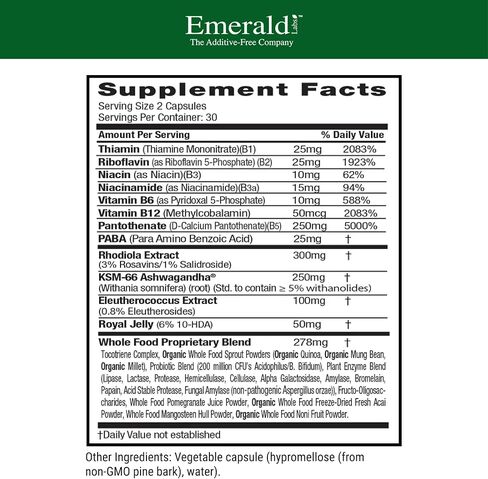Emerald Labs لصحة الغدة الكظرية - مكمل يومي مع سينسوريل أشواغاندا ومستخلص الروديولا - 60 كبسولة نباتية in Kuwait