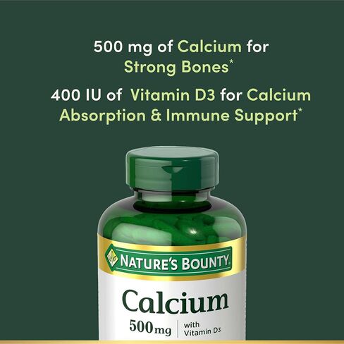 Nature's Bounty Calcium Plus 500 mg Vitamin D3, Immune Support & Bone Health, 300 Tablets in Kuwait