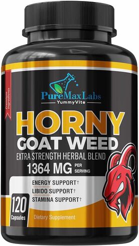 Horny Goat Weed 1590mg Extra Strength Blend, 120 Capsules, w. Maca, Arginine, Ginseng, Tribulus, Tongkat, Libido, Stamina, Energy Support, Non-GMO Formula, 120 Caps in Saudi Arabia