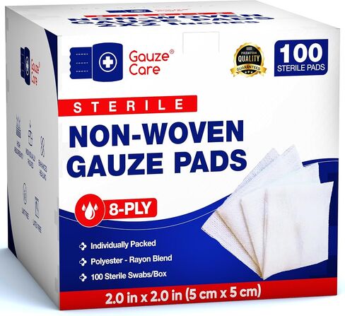 100pc Large Sterile Gauze Pads 4x4 Sterile for Wounds Bulk - 12ply Woven Gauze Sponges 4x4 Sterile - USP IV Breathable Mesh 4x4 Gauze Pads Sterile for Enhanced Absorption - First Aid Medical in Kuwait