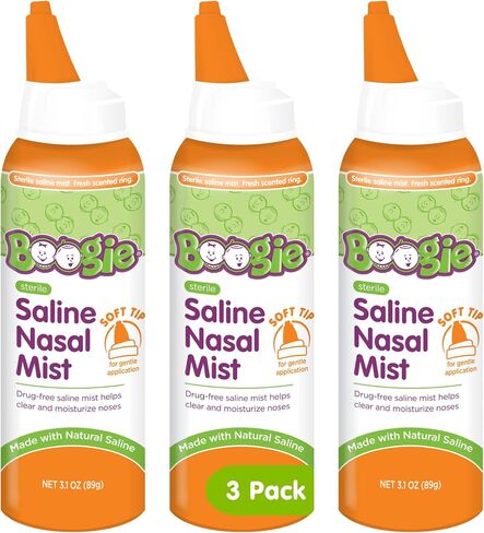 Baby Saline Nasal Spray by Boogie Mist, Allergy Relief, Nasal Decongestant, Made with Saline, Fresh, 3.1 Ounce (Pack of 3) in Kuwait