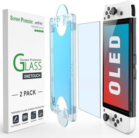 am فيلم شاشة حماية زجاجية من ون تاتش مصممة لجهاز نينتندو سويتش OLED موديل 2021 - مع مجموعة محاذاة تلقائية، خالية من الفقاعات [عبوتان] in Kuwait