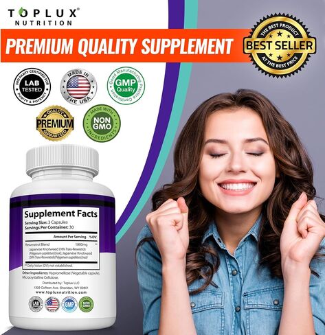 Resveratrol Supplement 1800 mg Antioxidant Complex - Highly Potent Natural Trans-Resveratrol Pills for Anti-Aging, overall health support, Immune System and brain function, for Men Women, 90 Capsules in Kuwait