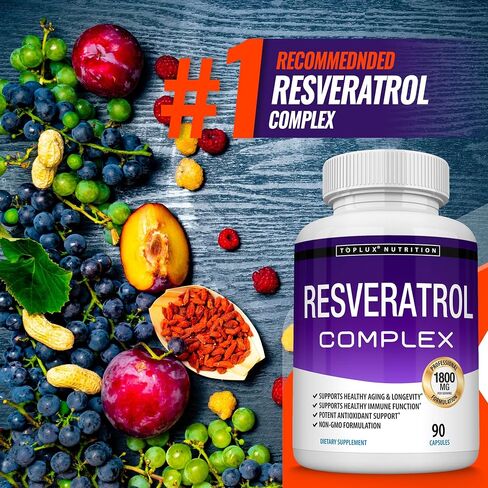 Resveratrol Supplement 1800 mg Antioxidant Complex - Highly Potent Natural Trans-Resveratrol Pills for Anti-Aging, overall health support, Immune System and brain function, for Men Women, 90 Capsules in Kuwait