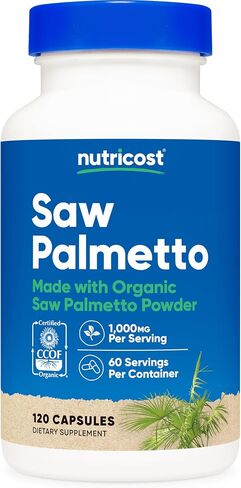 Nutricost Saw Palmetto 1000mg, 120 Capsules - CCOF Certified Made with Organic Saw Palmetto, Vegetarian Friendly, 60 Servings, 500mg Per Capsule, Gluten Free in Kuwait