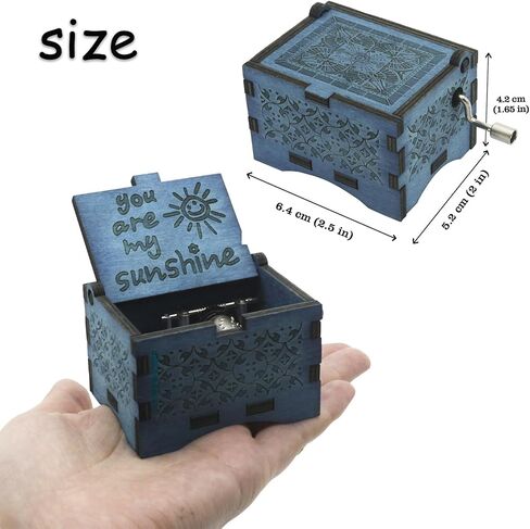 You are My Sunshine Wooden Music Boxes Laser Engraved Hand Crank Classical Wood Sunshine Musical Box Gifts for Birthday Christmas Valentine's Day (Blue Sunshine) in Kuwait