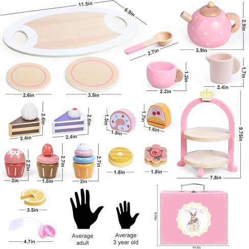 Wooden Tea Party Set for Little Girls, Toddler Girl Gifts Princess Tea Time Toys, Wooden Tea Set Food Dessert, Kids Kitchen Pretend Play, Birthday Valentines Day Gifts for Girls Age 2-5 Years Old in Saudi Arabia