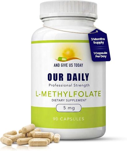Our Daily Vites L-Methylfolate 5 mg / 5000 mcg حمض الفوليك النشط ذو القوة القصوى، 5-MTHF، خالي من الحشو، خالي من الغلوتين، غير معدل وراثيًا، كبسولات نباتية 90 عددًا (كمية تكفي لمدة 3 أشهر) in Kuwait