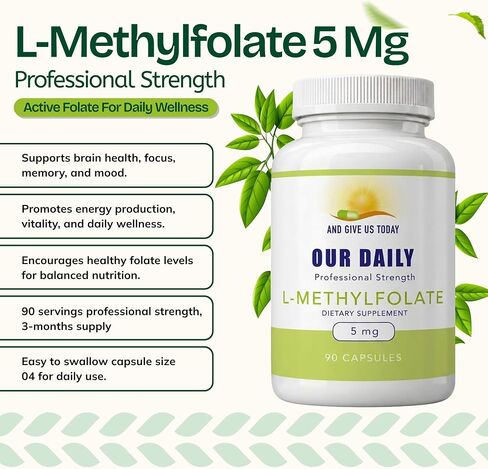Our Daily Vites L-Methylfolate 5 mg / 5000 mcg حمض الفوليك النشط ذو القوة القصوى، 5-MTHF، خالي من الحشو، خالي من الغلوتين، غير معدل وراثيًا، كبسولات نباتية 90 عددًا (كمية تكفي لمدة 3 أشهر) in Kuwait