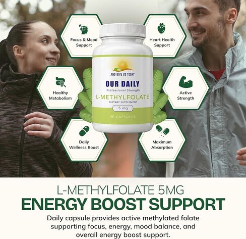 Our Daily Vites L-Methylfolate 5 mg / 5000 mcg حمض الفوليك النشط ذو القوة القصوى، 5-MTHF، خالي من الحشو، خالي من الغلوتين، غير معدل وراثيًا، كبسولات نباتية 90 عددًا (كمية تكفي لمدة 3 أشهر) in Kuwait