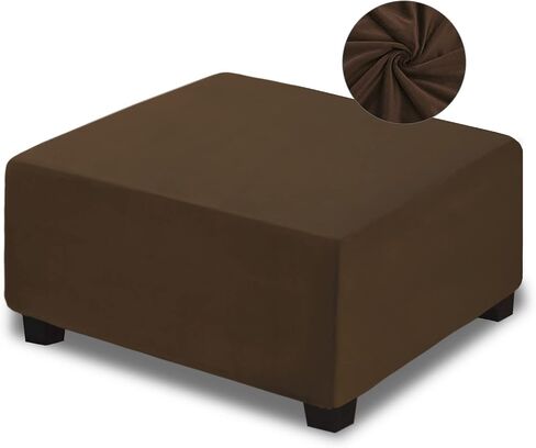 NeColorLife Velvet Ottoman Cover Square, Stretchable Footrest Stool Slipcover with Elastic Band for Rectangle and Square Storage Ottoman (Large, Cream) in Saudi Arabia