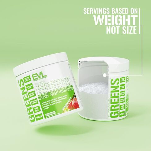 Greens and Superfoods Energy Drink Powder - EVL Super Greens Powder Smoothie Mix with Caffeine Spirulina Chlorella and Wheat Grass - Vegan Greens Superfood Powder for Energy Focus and Immunity in Kuwait