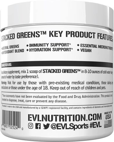 Greens and Superfoods Energy Drink Powder - EVL Super Greens Powder Smoothie Mix with Caffeine Spirulina Chlorella and Wheat Grass - Vegan Greens Superfood Powder for Energy Focus and Immunity in Kuwait