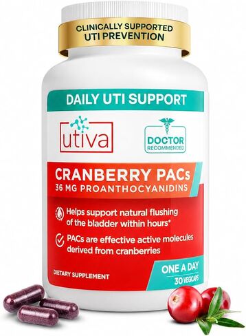 Utiva Cranberry PACs – Clinically Studied Ingredients 36mg PACs for UTI Avoidance - Supplement for Urinary Tract Health for Women and Men – Cranberry Extract Pills for Bladder Health, 30 Vegi Capsules in Kuwait