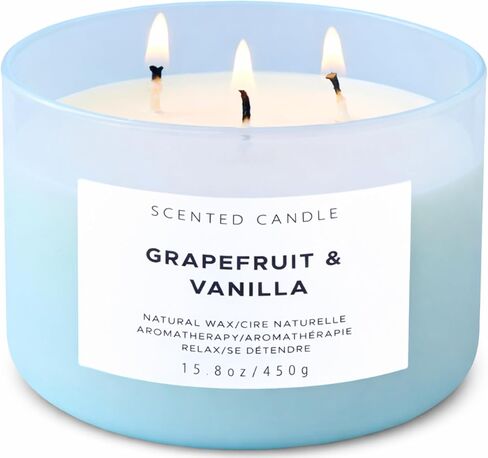 Grapefruit Vanilla Stress Relief Aromatherapy Candle with Berries, Bergamot - Summer Beach Candle - Highly Scented Candles for Men & Women 15.8 oz - Large 3-Wick Soy Candles for Home Scented in Kuwait