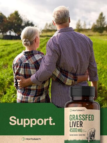 Grass Fed Beef Liver Supplement | 4500mg | 90 Capsules | Desiccated, Pasture Raised, Grain Free, Non-GMO | by Horbaach in Kuwait