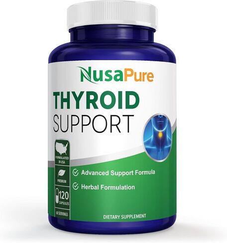 NusaPure Premium Thyroid Support Supplement (Non-GMO) 120 caps for with Ashwaganda, Iodine, Zinc, kelp, Vitamin B12, L-Tyrosine, Selenium, Copper in Kuwait