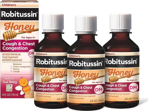 Children's Robitussin Honey Cough and Chest Congestion DM, Children's Cough Medicine Made with Real Honey for Flavor - 4 Fl Oz x 3 in Saudi Arabia