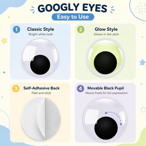 4 Pack Glow in The Dark Giant Googly Eyes, 7 Inch Large Googly Eyes, Jumbo Big Googly Eyes for Halloween Decorations, Luminous Wiggle Eyes for DIY Crafts in Saudi Arabia