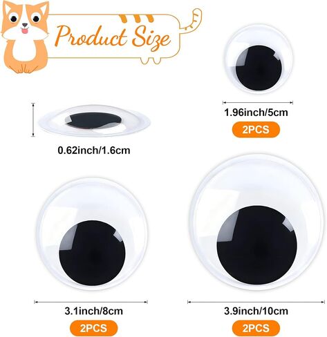 Googly Eyes Self Adhesive, Large Googly Eyes, Giant Wiggle Googly Eye for Crafts, Fake Plastic Black Big Sticky Eyes Eyeball Stickers for Halloween Pumpkin DIY Crafts Decoration (2" 3“ 4" Set of 6) in Saudi Arabia