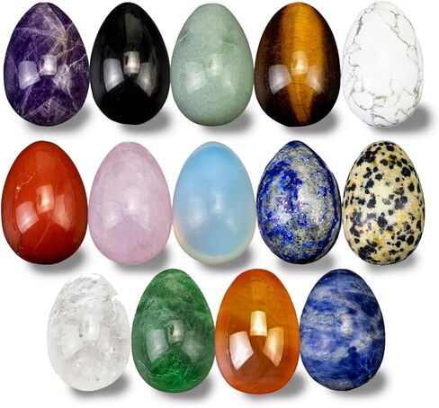 Natural Opal Pink Crystal Topaz Crystal Egg Sphere Sculpture Reiki Healing Crystal Gemstone Stone Quartz Egg Divination Figurine with Wood Stand for Home Decoration (7 Eggs) in Kuwait