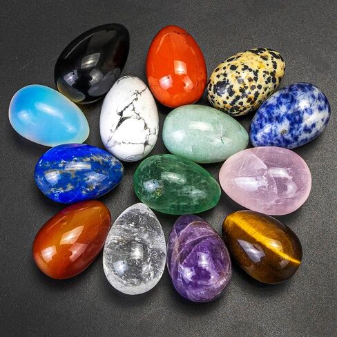 Natural Opal Pink Crystal Topaz Crystal Egg Sphere Sculpture Reiki Healing Crystal Gemstone Stone Quartz Egg Divination Figurine with Wood Stand for Home Decoration (7 Eggs) in Kuwait
