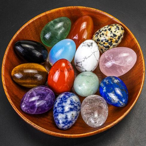 Natural Opal Pink Crystal Topaz Crystal Egg Sphere Sculpture Reiki Healing Crystal Gemstone Stone Quartz Egg Divination Figurine with Wood Stand for Home Decoration (7 Eggs) in Kuwait