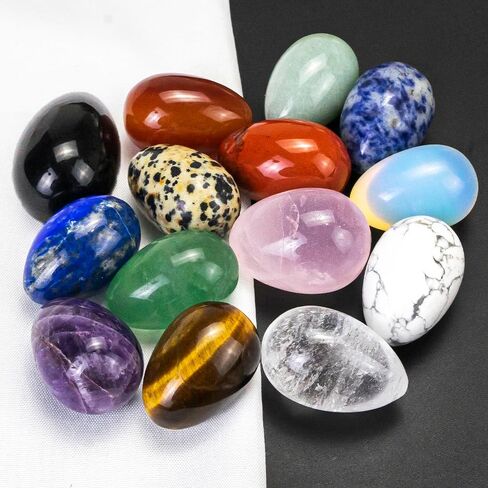 Natural Opal Pink Crystal Topaz Crystal Egg Sphere Sculpture Reiki Healing Crystal Gemstone Stone Quartz Egg Divination Figurine with Wood Stand for Home Decoration (7 Eggs) in Kuwait