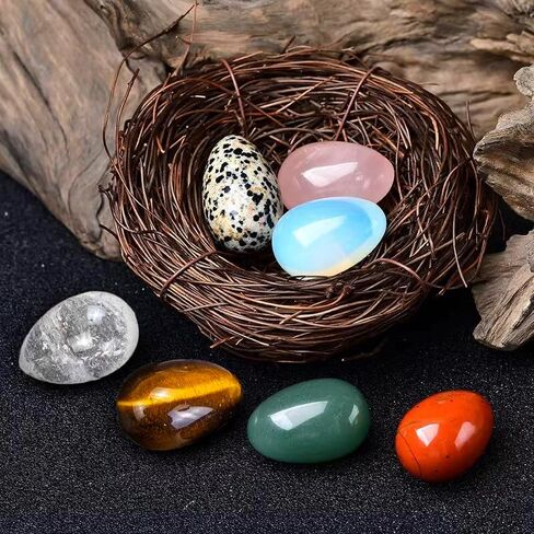Natural Opal Pink Crystal Topaz Crystal Egg Sphere Sculpture Reiki Healing Crystal Gemstone Stone Quartz Egg Divination Figurine with Wood Stand for Home Decoration (7 Eggs) in Kuwait
