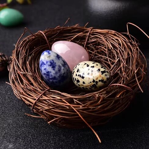 Natural Opal Pink Crystal Topaz Crystal Egg Sphere Sculpture Reiki Healing Crystal Gemstone Stone Quartz Egg Divination Figurine with Wood Stand for Home Decoration (7 Eggs) in Kuwait